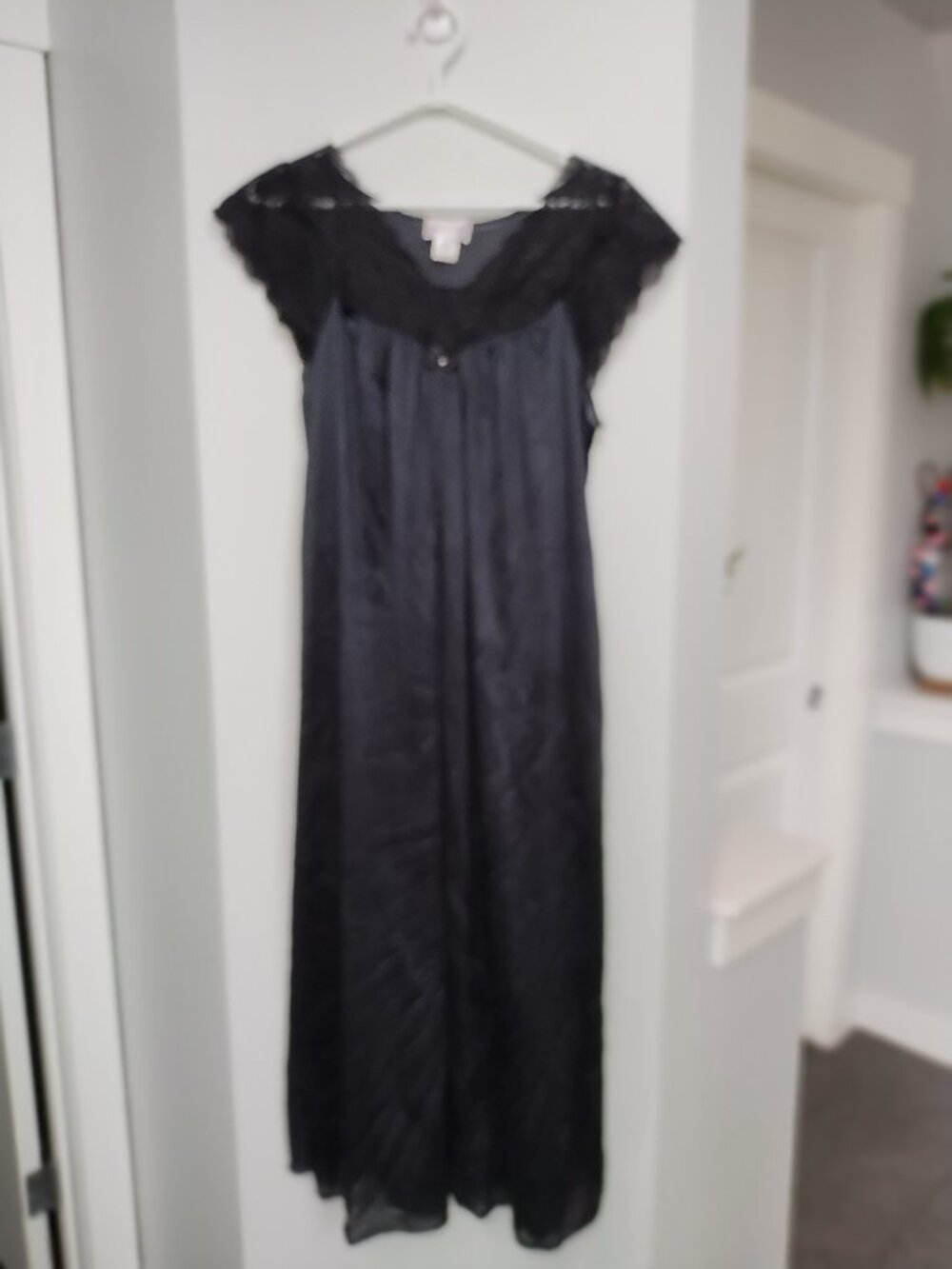 Shadowline Satin with lace detail nightie lace cap sleeves